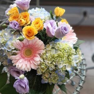 Belles Fleurs - Compact, low & lush vibrant floral arrangement