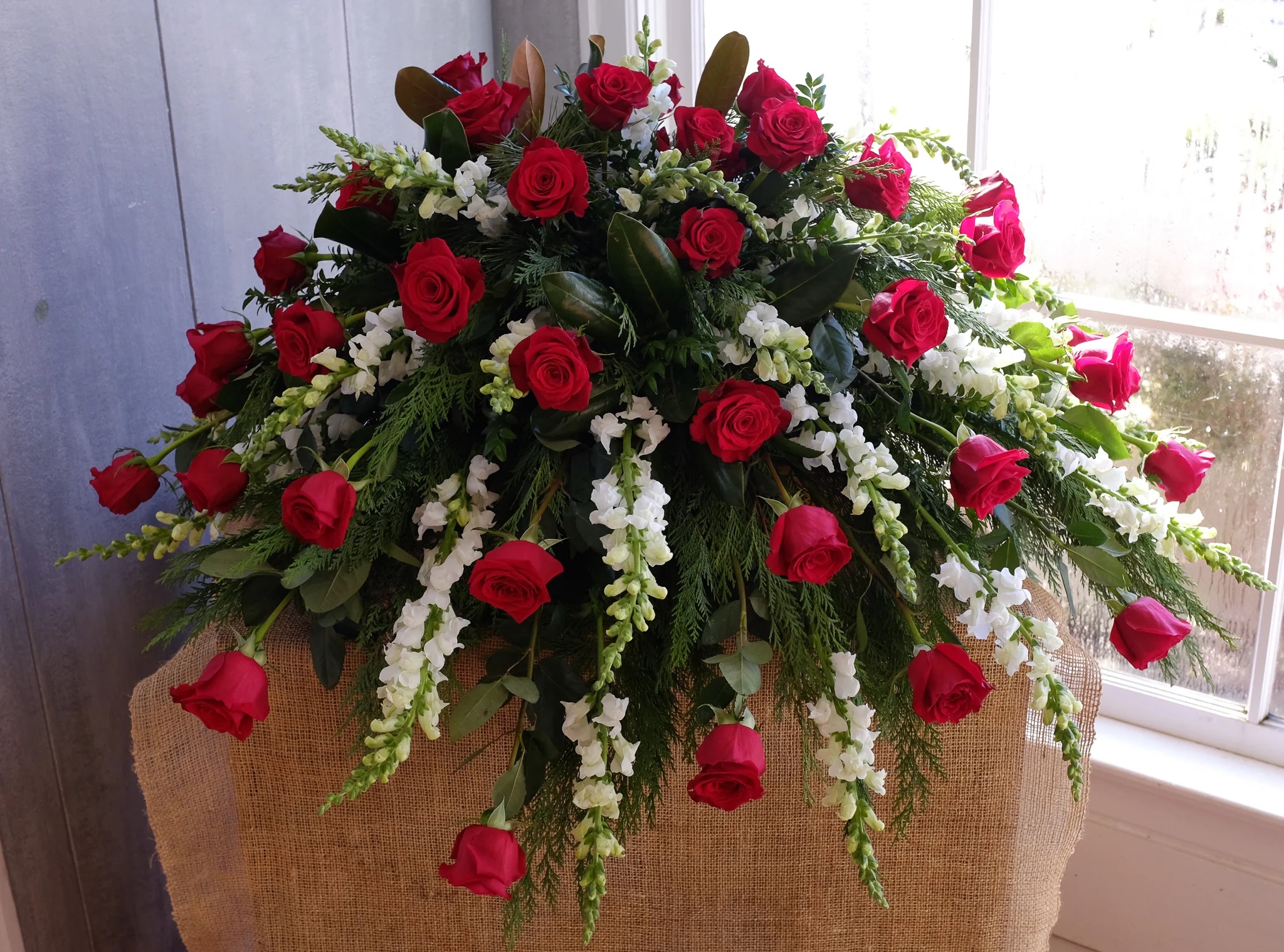 Red and White Casket Spray